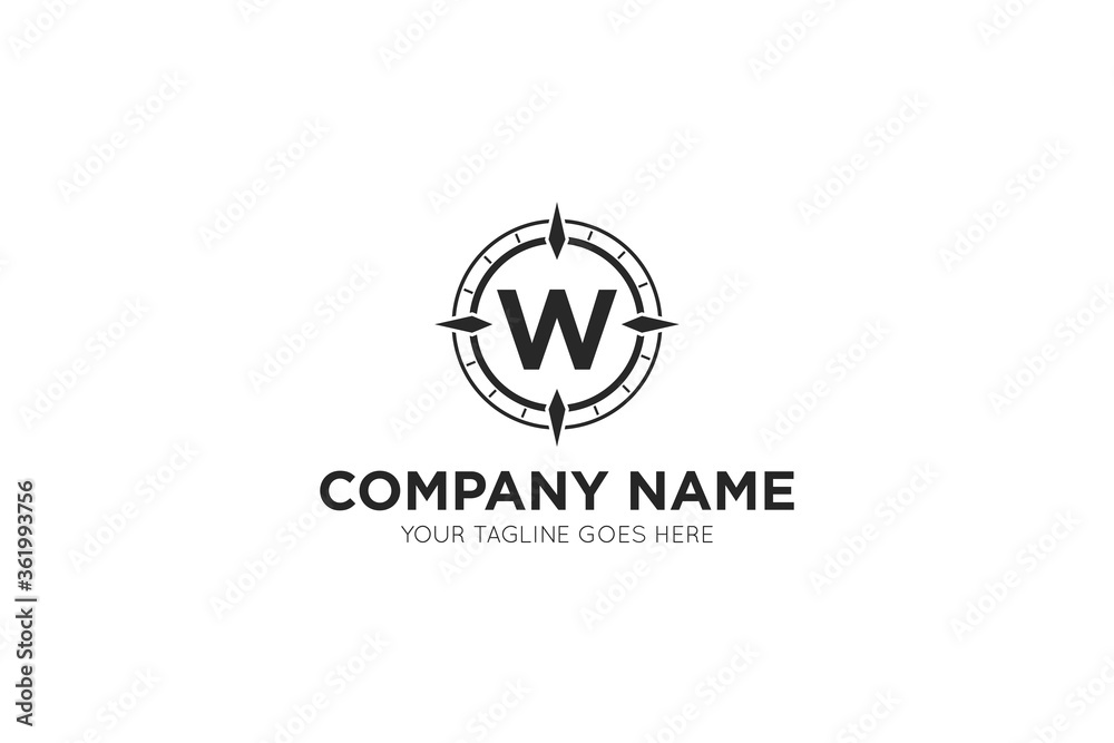 Initial letter w compass, travel logo and icon vector illustration
