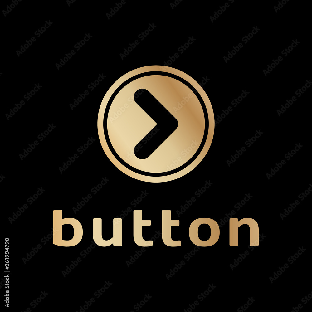 Play button vector icon, sign, logo. Abstract creative symbol start video and music player gold color on the black background. Play button vector icon, sign, logo. Abstract creative symbol start video and music player gold color on the black background.