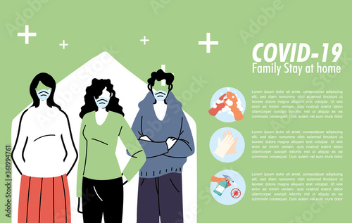 family staying at home with protection measures