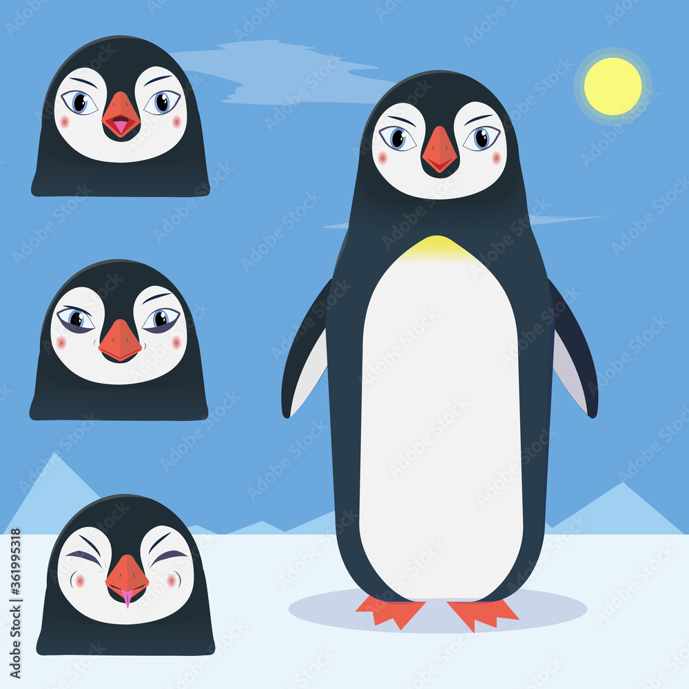 Obraz premium cartoon penguin vector, penguin for animation, different emotions
