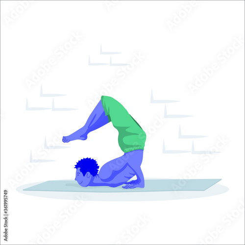 Young man in yoga pose on floor. Spiritual practice, yoga and breathing exercise. Flat cartoon vector illustration.