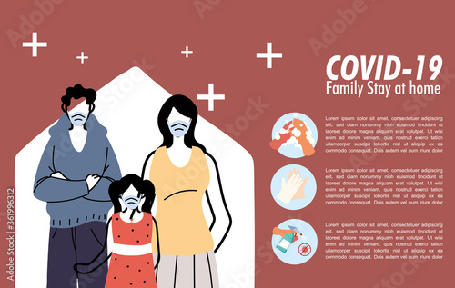 family staying at home with protection measures