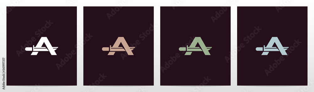 Obraz premium Tactical Knife On Letter Logo Design A