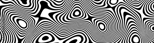 Abstract wave of white and black curved lines. Hallucination. Optical illusion. Twisted illustration. Futuristic background of lines. Dynamic wave. Vector.
