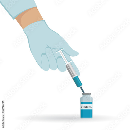 Doctor prepare vaccine for inoculation. Vector illustration.