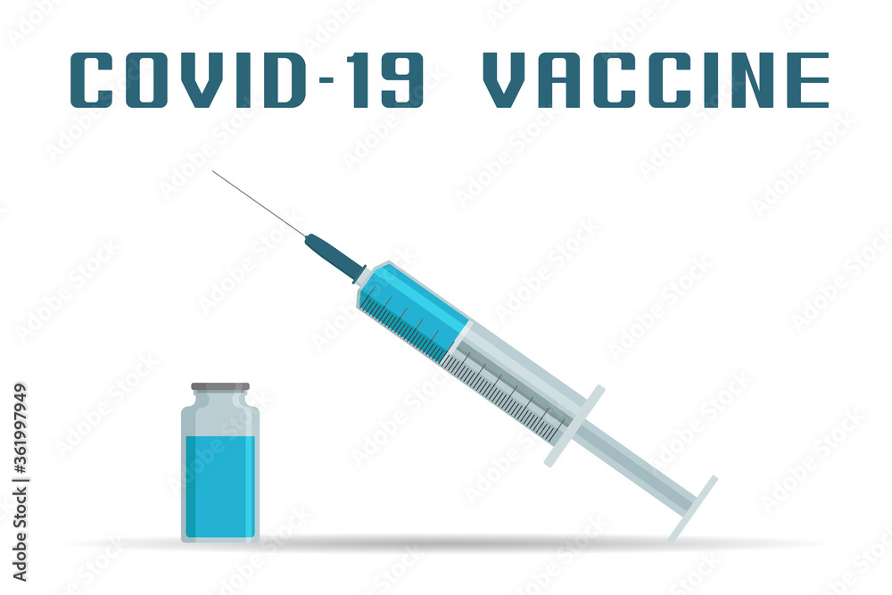 COVID-19 vaccine. Syringe and medical vial. Vector illustration. COVID-19 vaccine. Syringe and medical vial. Vector illustration.