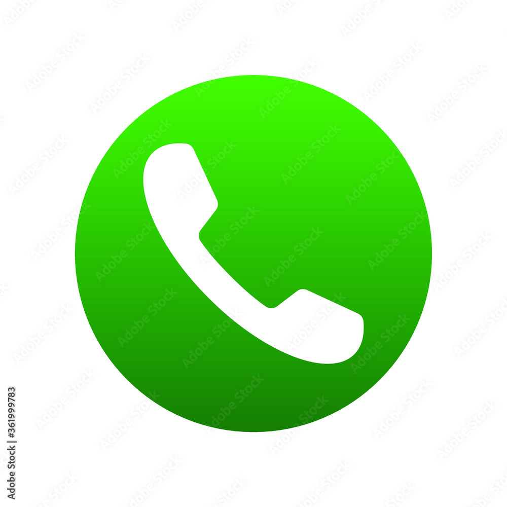 Phone icon. Call application symbol. Green round button. Flat interface logo. Simple shape telephone sign. Isolated on white background. Vector illustration image. Phone icon. Call application symbol. Green round button. Flat interface logo. Simple shape telephone sign. Isolated on white background. Vector illustration image.
