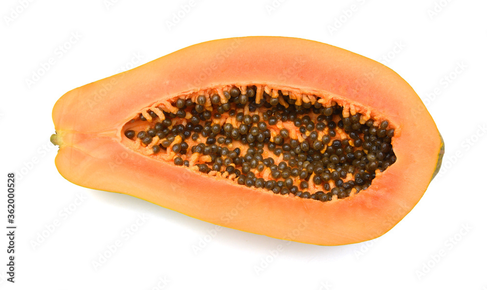 Papaya fruits.Half cut and whole papaya fruits on white background. Papaya fruits.Half cut and whole papaya fruits on white background.