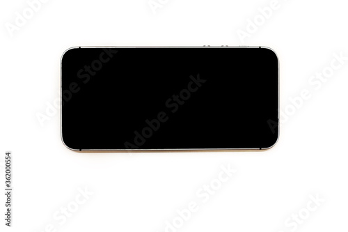 Mobile smart phone on white background Top view