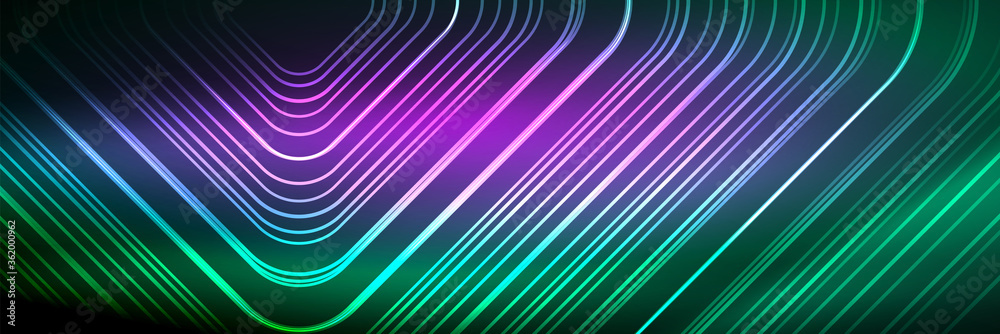 Shiny neon lines, stripes and waves, technology abstract background. Trendy abstract layout template for business or technology presentation, internet poster or web brochure cover, wallpaper Shiny neon lines, stripes and waves, technology abstract background. Trendy abstract layout template for business or technology presentation, internet poster or web brochure cover, wallpaper