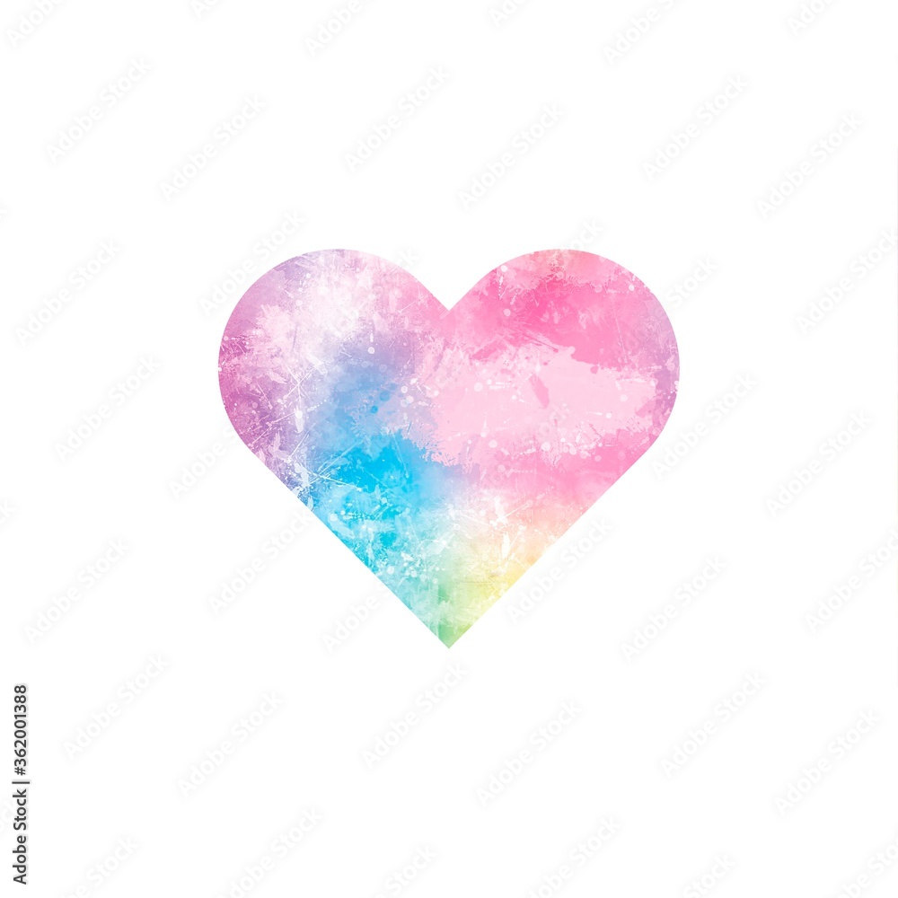 Watercolor heart silhouette. Modern multi-colored heart isolated on white background. Illustration for wedding cards, Valentine's day greetings.