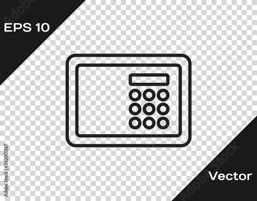 Black line Safe icon isolated on transparent background. The door safe a bank vault with a combination lock. Reliable Data Protection. Vector.