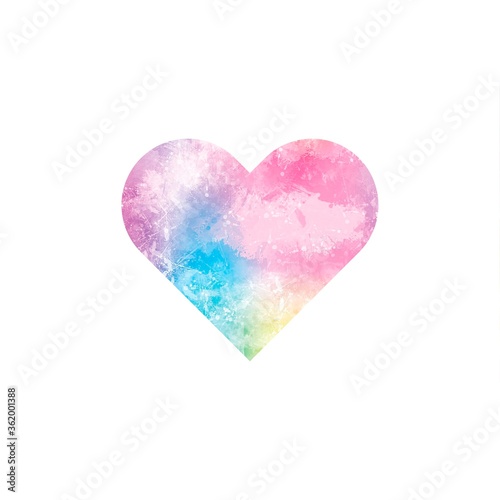 Watercolor heart silhouette. Modern multi-colored heart isolated on white background. Illustration for wedding cards, Valentine's day greetings.