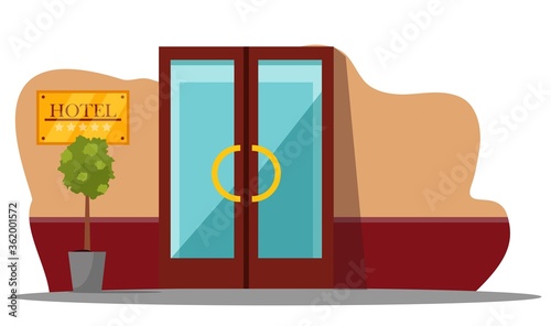 Vector hotel building closed glass door entrance
