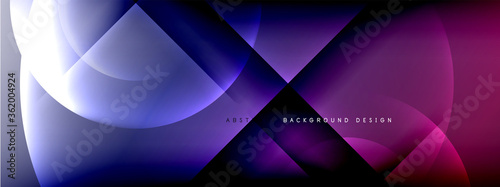 Vector abstract background - circle and cross on fluid gradient with shadows and light effects. Techno or business shiny design templates for text