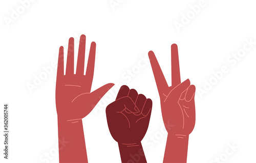 Flat illustration of three black hands doing gestures