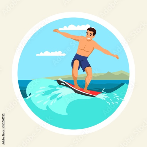 Male surfer cartoon vector color illustration