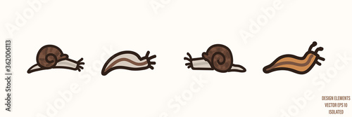 Snail and slug gender neutral baby illustration clipart. Simple whimsical minimal earthy 2 tone color. Kids nursery room decor print or cartoon animal line art sticker.