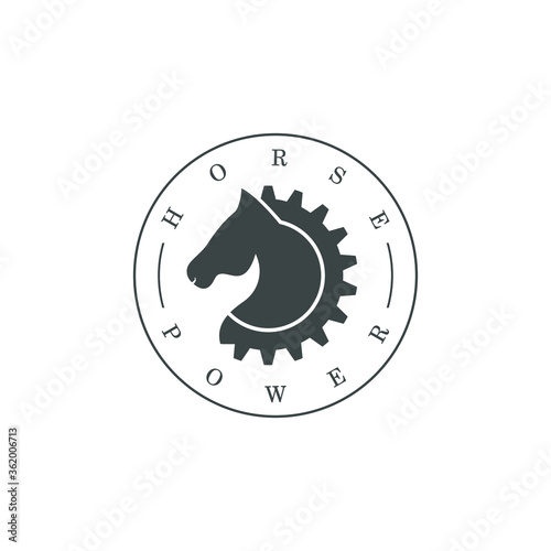 Horse power logo in circle line design, featuring a dynamic horse silhouette integrated with clean circular lines. The modern and minimalist style conveys strength, speed, energy, and performance. 