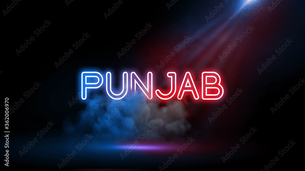 Punjab region of Pakistan and India. Neon light in Wall of Studio Room