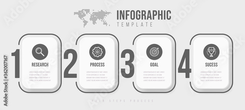 Business infographics template. Timeline with 4 arrow steps, four number options. Vector