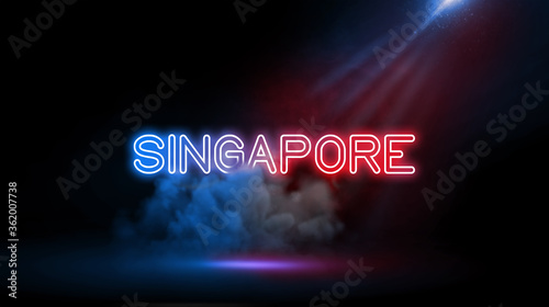 Singapore, officially the Republic of Singapore, is a sovereign island city-state in maritime Southeast Asia. Country name in Studio room with Neon lights.