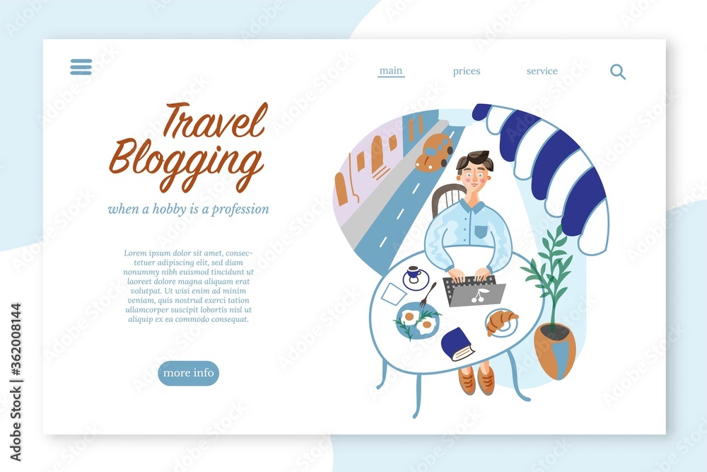 Professional travel blogging vector landing page Professional travel blogging vector landing page
