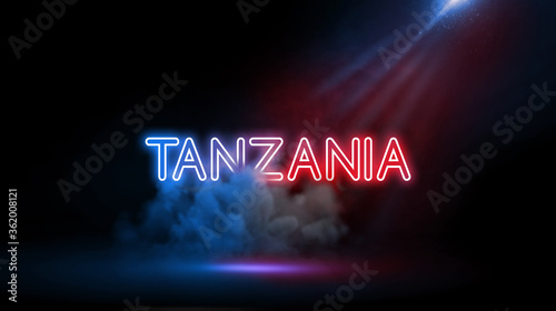 Tanzania is an East African country known for its vast wilderness areas. Country name in Studio room with Neon lights.