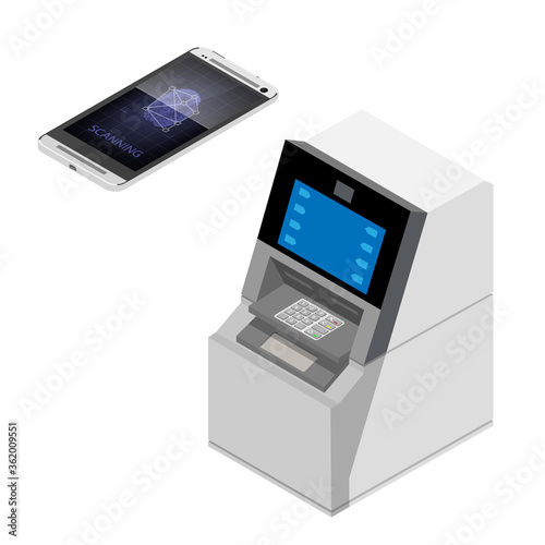 ATM isometric view isolated on white background. Automated teller machine. Vector