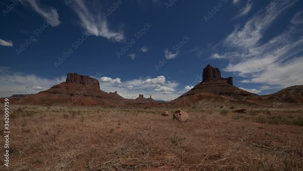 Tracking time lapse of towering buttes on the Utah landscape Tracking time lapse of towering buttes on the Utah landscape