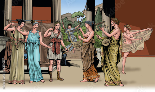 Fotografía Ancient Greece - Group of young Spartan women