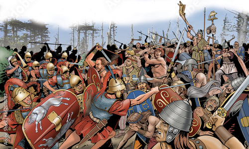 Ancient Rome - Roman soldiers fight against the Gaul soldiers photo