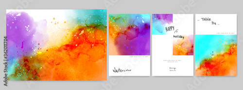 Set of art watercolor background card and poster template