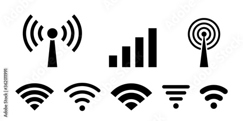 Wireless and wifi icon or wi-fi icon sign for remote internet access, internet connection, signal icon, variations podcast vector symbol, vector illustration