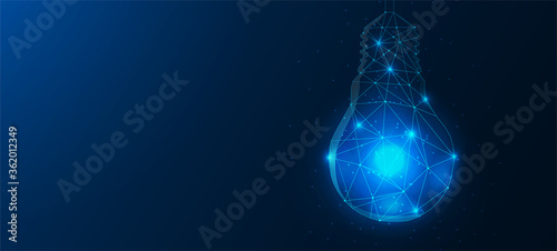 Light bulb Low poly design with connecting dots, stars. Internet technology triangle icon polygonal network concept. Idea, electricity, innovation or other conceptual illustration or background.