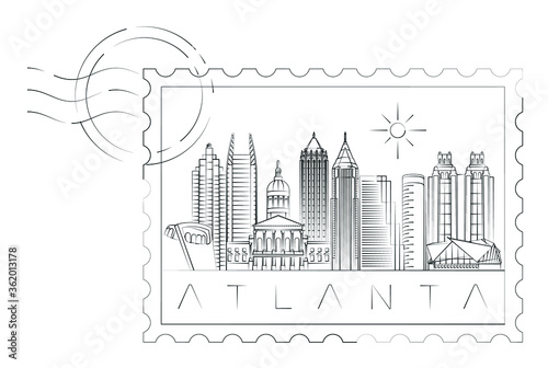 Atlanta stamp minimal linear vector illustration and typography design, Georgia, Usa
