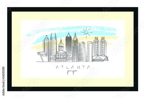Atlanta poster minimal linear vector illustration and typography design, Georgia, Usa