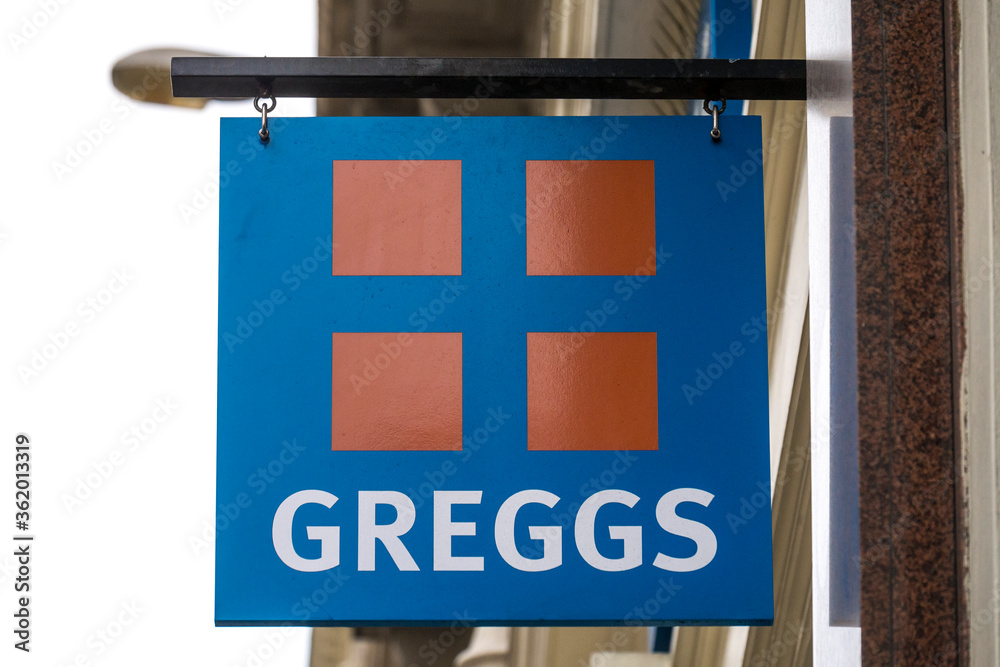 London, England - March 08, 2015: Greggs Bakers shop sign, Greggs was ...