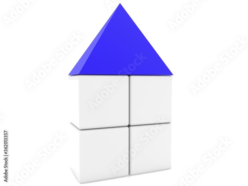 Toy block house with a blue roof