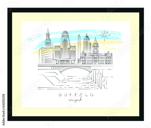 Buffalo poster minimal linear vector illustration and typography design, New York, Usa