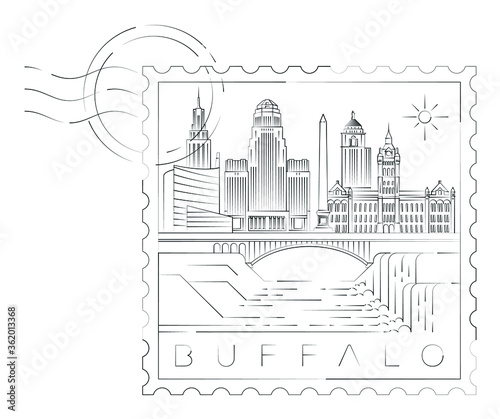 Buffalo stamp minimal linear vector illustration and typography design, New York, Usa