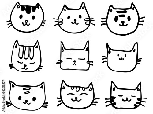 isolated childish line cute cat face cartoon set for background, wallpaper, icons, texture, or other element. vector design