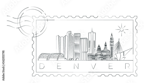 Denver stamp minimal linear vector illustration and typography design, Colorado, Usa