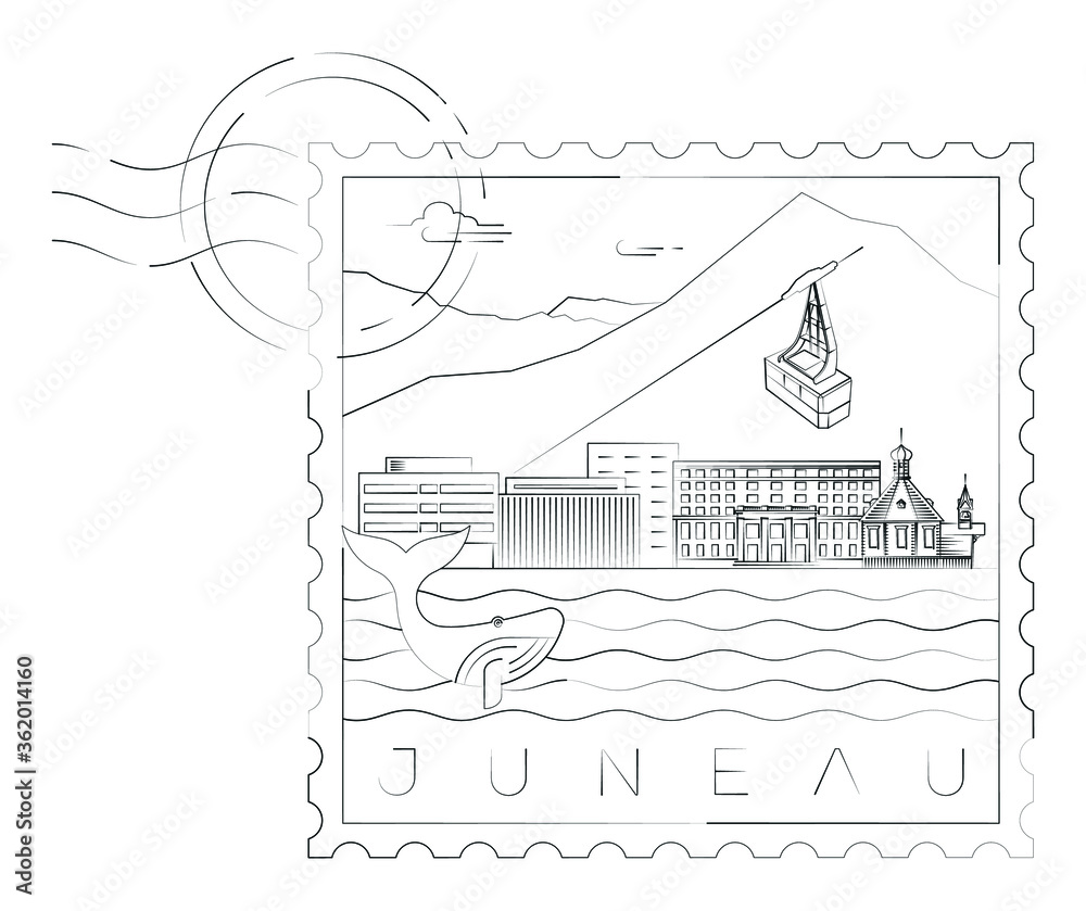Juneau stamp minimal linear vector illustration and typography design, Alaska, Usa