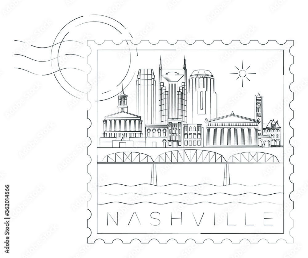 Nashville stamp minimal linear vector illustration and typography design, Tennessee, Usa