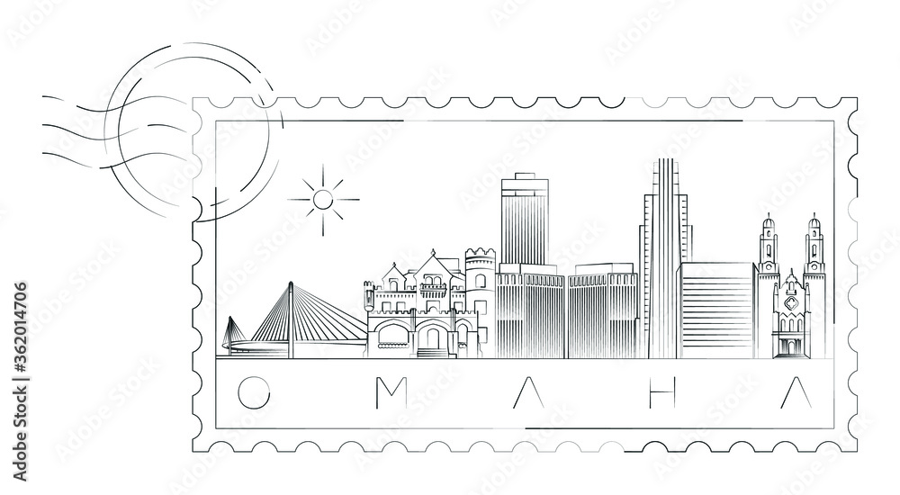 Omaha stamp minimal linear vector illustration and typography design, Nebraska, Usa Omaha stamp minimal linear vector illustration and typography design, Nebraska, Usa