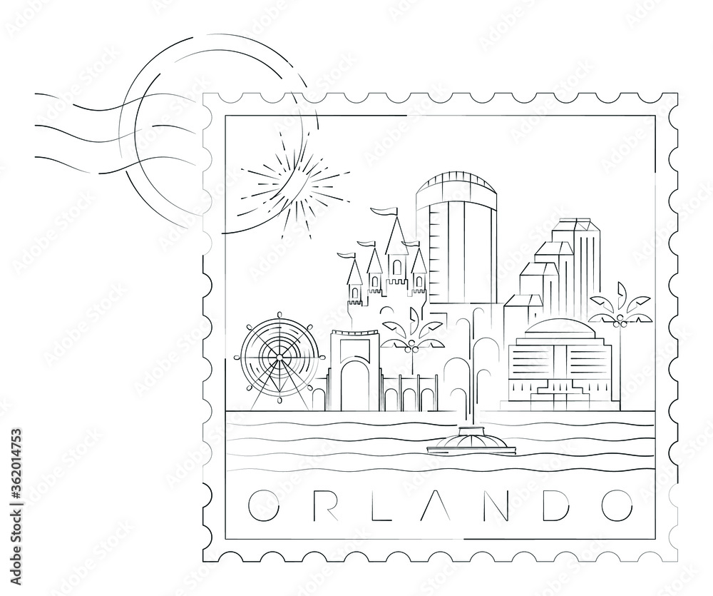 Orlando stamp minimal linear vector illustration and typography design, Florida, Usa
