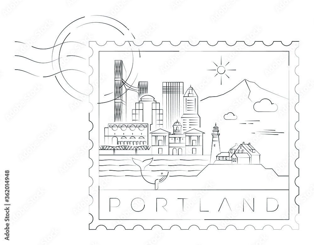 Portland stamp minimal linear vector illustration and typography design, Oregon, Usa