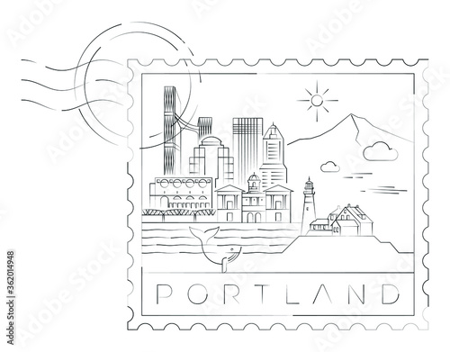 Portland stamp minimal linear vector illustration and typography design, Oregon, Usa