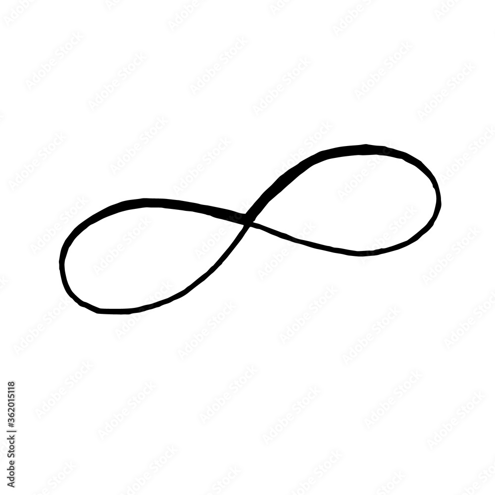 Hand drawn image of infinity sign. Black and white vector image. Isolated on a white background. Hand drawn image of infinity sign. Black and white vector image. Isolated on a white background.